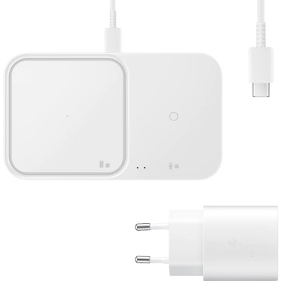 Stand de birou incarcare wireless Charger Duo, Fast Charge, incarcator retea inclus, Alb