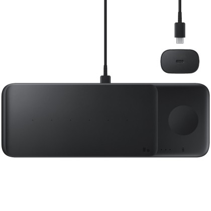 Stand de birou incarcare wireless Fast Wireless Charger Trio, incarcator inclus, Negru