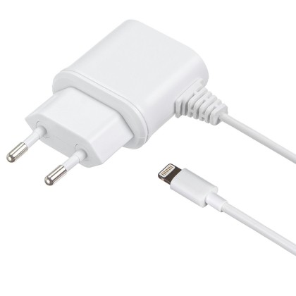 Incarcator retea compact - Apple Lightning, 1 A, MFI, cablu incarcare fix, Alb