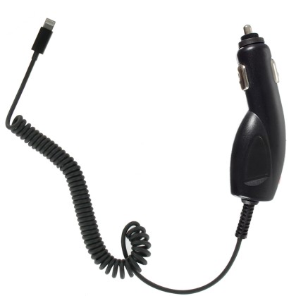 Incarcator auto compact - Apple Lightning, 2.1 A, MFI, cablu incarcare fix, Negru