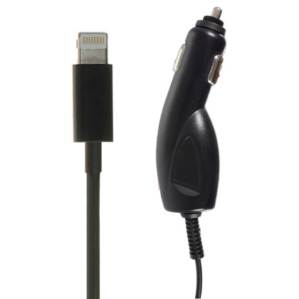 Incarcator auto compact - Apple Lightning, 2.1 A, MFI, cablu incarcare fix, Negru