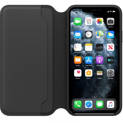 iPhone 11 Pro Max - Husa Flip tip "Leather Folio", deschidere orizontala - Negru
