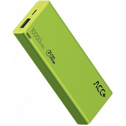Acumulator portabil universal ACC+ THIN, capacitate 10000 mAh, Fast Charge, inclus cablu microUSB - Verde