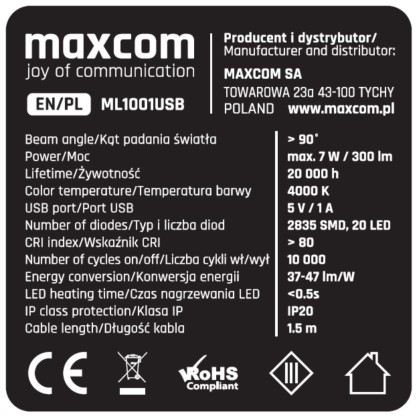 Lampa LED de birou Desk Light ML1001 USB, Negru