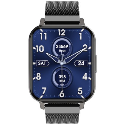 Smartwatch FW45 Aurum 2, bratara plasa metalica, Gri inchis