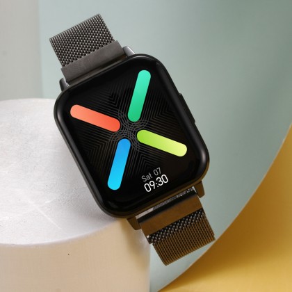 Smartwatch FW45 Aurum 2, bratara plasa metalica, Gri inchis