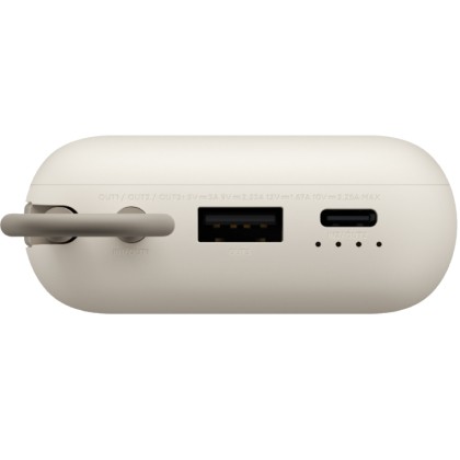 Acumulator portabil universal, 22.5 W, 10000 mAh, cablu integrat USB Type-C, Bej