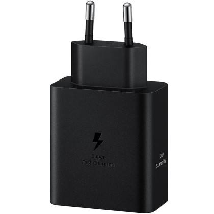 Incarcator retea Super Fast Charger 50W, Adapter Duo USB Type-C, Low Standby, cablu Type-C (5A) inclus, Negru
